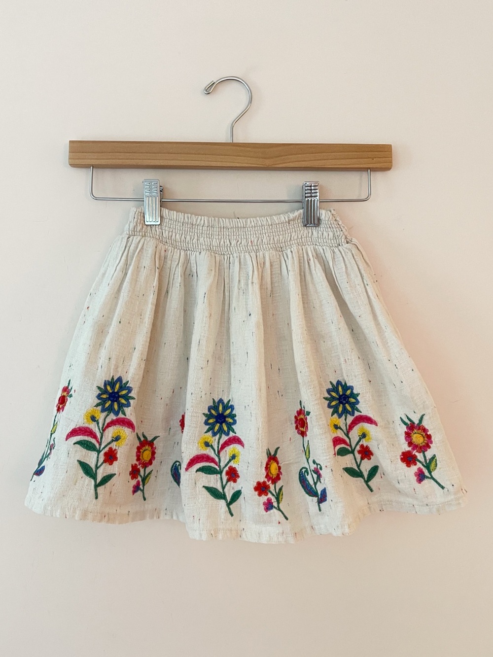 TU KIDS 🇬🇧EUC Colorful Embroidered Textured Cotton Gauze Elastic Waist Skirt